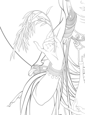 观音菩萨国画白描底稿佛像人物工笔画线稿线描实物打印勾线过稿