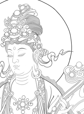 工笔画普贤文殊菩萨人物佛像线稿白描底稿线描实物打印勾线过稿