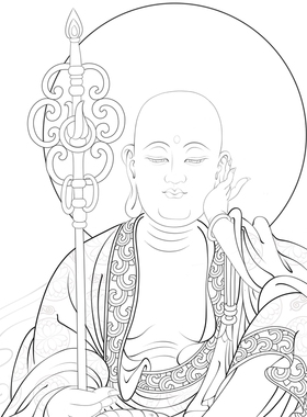 地藏王菩萨国画白描底稿佛像人物工笔画线稿线描实物打印勾线过稿