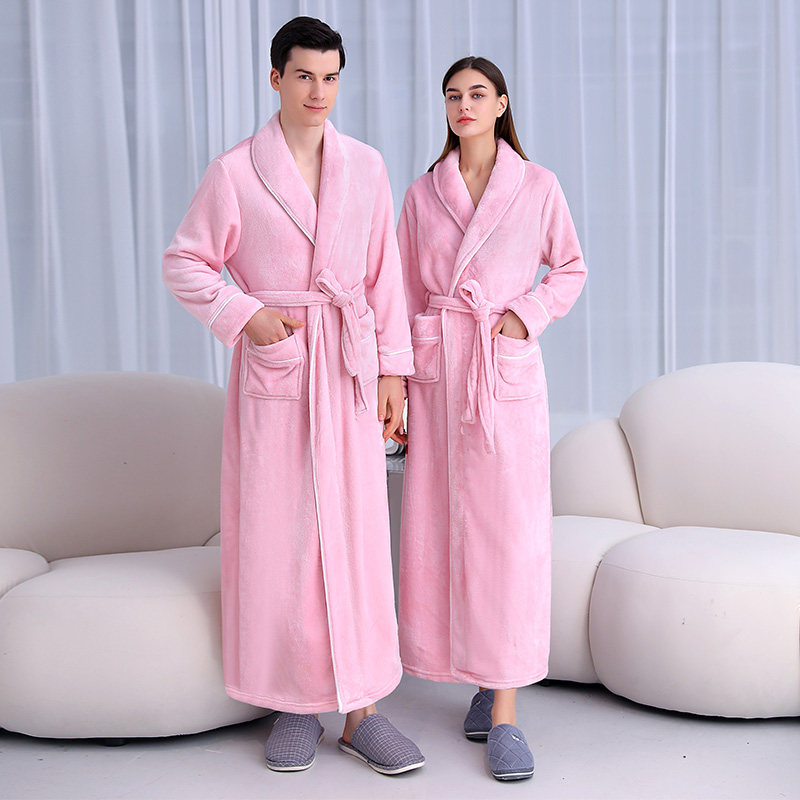 男士冬天浴袍男款珊瑚绒加厚可穿式浴巾睡袍法兰绒秋冬款睡衣长款