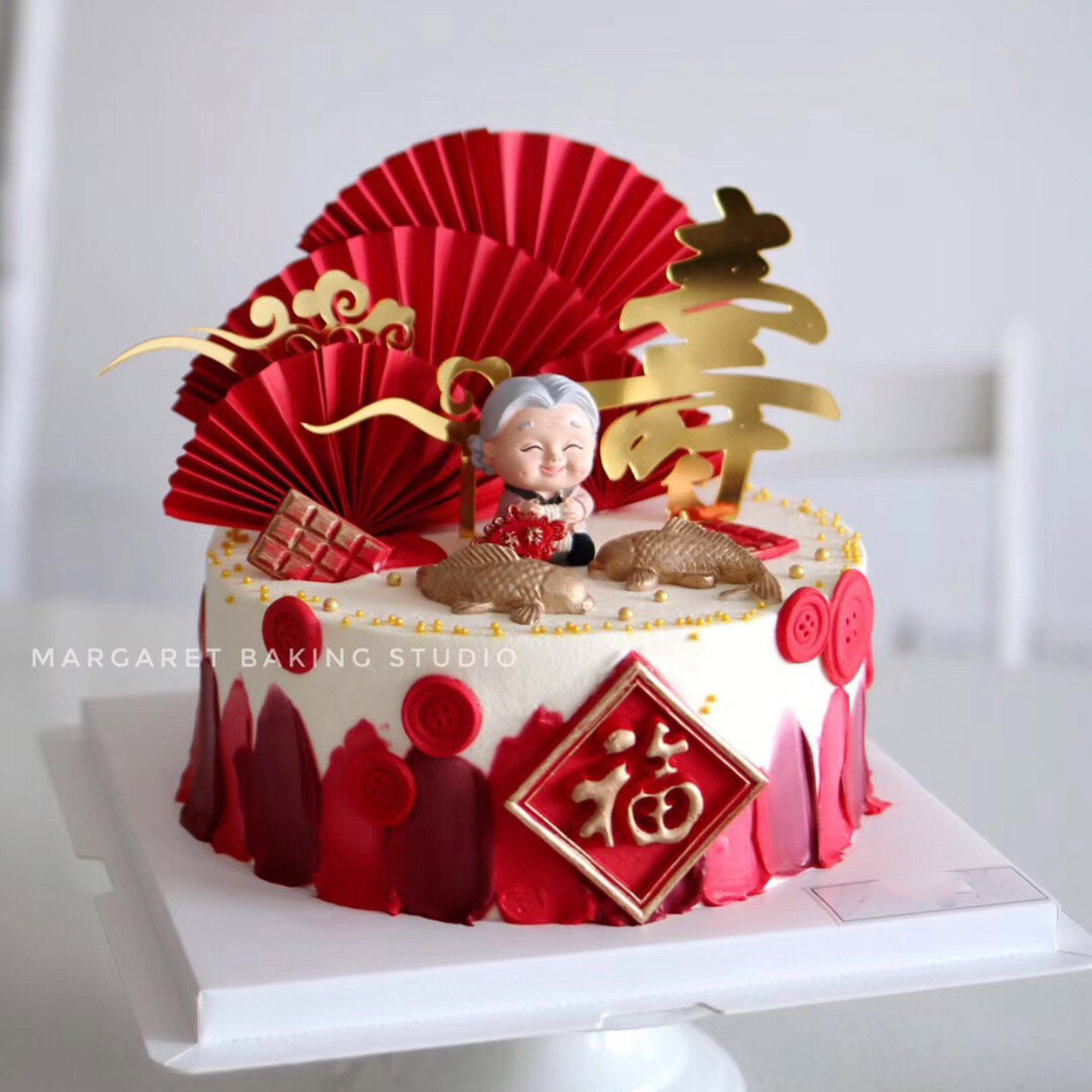 彩虹烘焙馆装饰蛋糕插牌红色大小号迷你扇子祝寿插件喜庆生日插件,淘宝优惠券,粉丝福利购,淘宝优惠卷