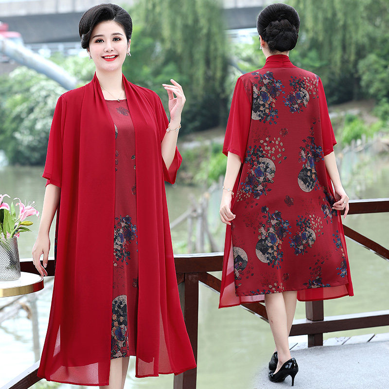 胖妈妈夏装200斤香云纱连衣裙子 宝颂服饰中老年女装