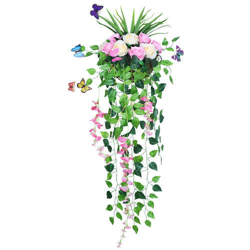 仿真花客厅挂壁花篮壁挂室内假花玫瑰遮挡绿植物墙壁阳台装饰花艺 - 图3