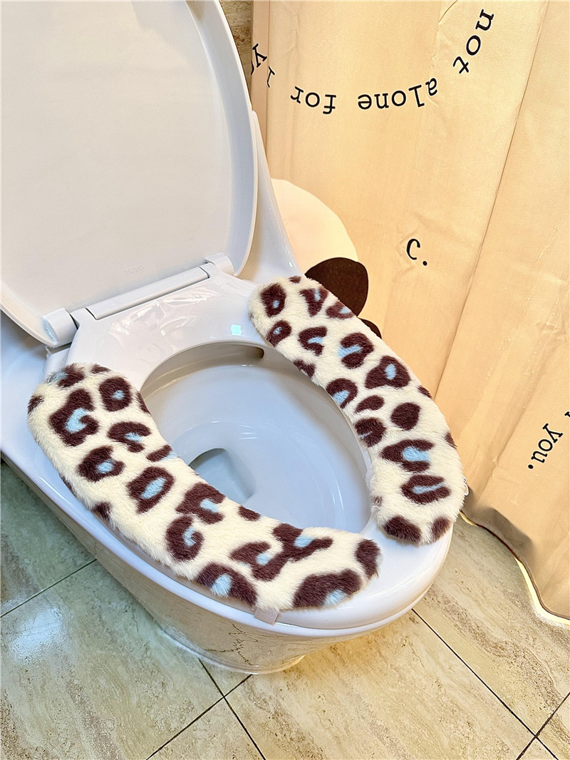 新品 经典豹纹分体毛绒马桶垫 椭圆形通用马桶套保暖坐便器套,淘宝优惠券,粉丝福利购,淘宝优惠卷