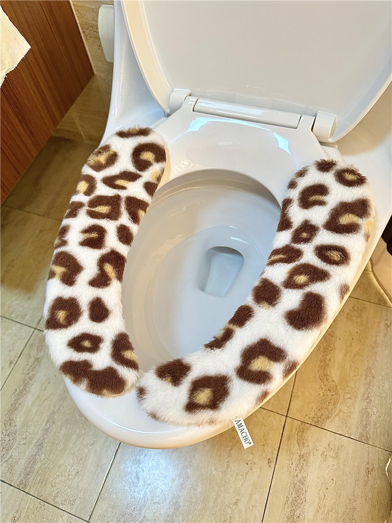 新品 经典豹纹分体毛绒马桶垫 椭圆形通用马桶套保暖坐便器套,淘宝优惠券,粉丝福利购,淘宝优惠卷