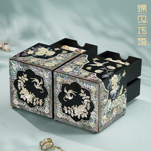 锦贝传说螺钿首饰盒结婚礼物送新人新娘陪嫁盒订婚三金手镯收纳盒 - 图2