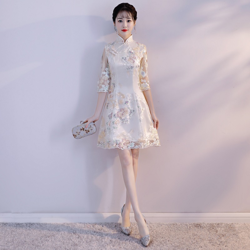 苏雅琪服饰旗舰店旗袍春夏季新款中国风端庄时尚少女短款中长款大气蕾丝小旗袍1