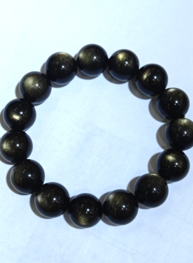 天然金曜石手串男款单圈手链女款黑曜石颗颗活猫 一线猫精品银曜