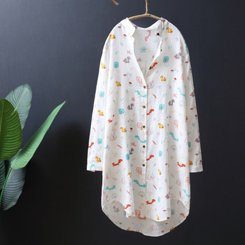 ວັນນະຄະດີໃນຕົ້ນລະດູໃບໄມ້ຫຼົ່ນ ແລະ ສິລະປະປ່າໄມ້ຂອງແມ່ຍິງ ກາງ-ຍາວວ່າງ ແລະຫນ້າສົນໃຈ floral stand-up collar ຝ້າຍແບບຕາເວັນຕົກຂອງເສື້ອຍືດແຂນຍາວຂອງແມ່ຍິງ pajamas ຝ້າຍ