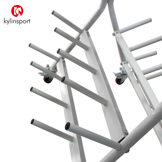 Barbell rack with removable Olympic bar to store fitness equipment