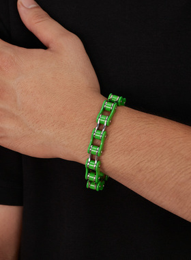 OPK饰品工厂欧美个性潮流绿色单车链不锈钢男士嘻哈手链机车链