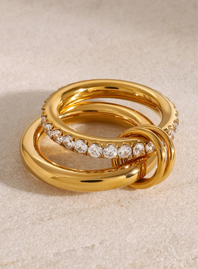 欧美不锈钢镶钻叠戴素圈戒指高级感ins指环钛钢饰品rings