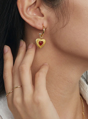 亚马逊爆款18k金不锈钢红玛瑙心项链女ins风珍珠爱心吊坠项链