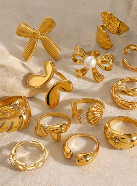 欧美不锈钢珍珠戒指高级感小众个性指环钛钢手饰品rings