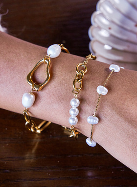 钛钢仿珍珠手链不掉色蝴蝶结不锈钢饰品女高级感欧美