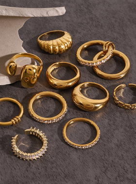 欧美锆石钛钢戒指轻奢高级感手饰不掉色rings不锈钢饰品