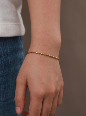 INS网红博主同款女式手链18K金椭圆珠链纯链条手链不锈钢豆子手链