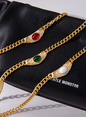 不锈钢水钻天然石项链配饰女轻奢高级感锁骨链钛钢项饰品