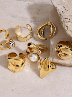 欧美饰品不锈钢珍珠戒指钛钢不掉色小众设计指环ring