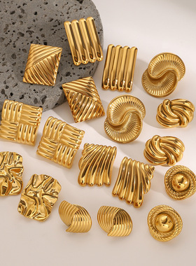 欧美不锈钢几何耳钉高级感小众ins耳环钛钢耳饰earrings