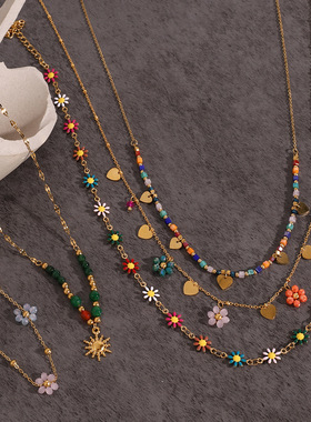 欧美钛钢项链配饰高级感波西米亚锁骨链度假不锈钢项饰品