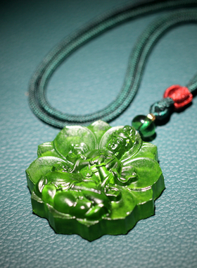 古法女款琉璃绿度母吊坠挂件