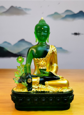 鎏金琉璃蓝色书房风水供奉药师佛