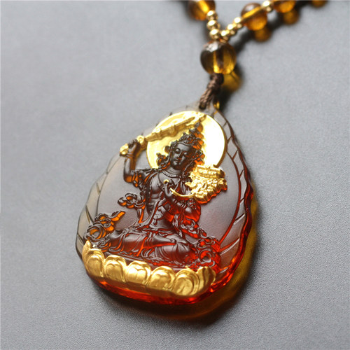 定制古法琉璃绿度母男项链文殊菩萨护身符挂件女款药师佛饰品吊坠 - 图1