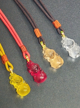 海蓝色男女葫芦挂件古法琉璃
