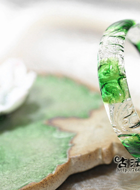 古法琉璃斑驳湖水绿手镯