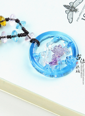 满百包邮梅花吊坠项链蓝色琉璃