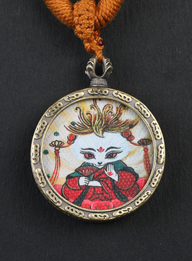 唐卡吊坠黑黄财神毛衣链护身符绿度母藏式佛牌嘎乌盒项链男女通用