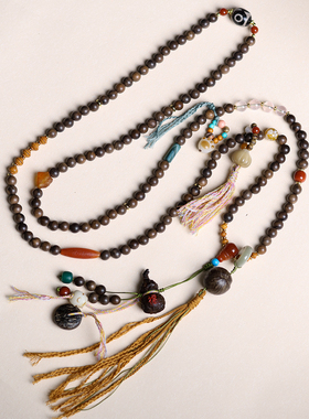 天然绿檀木斜挎链飘花手机链金刚菩提文玩斜跨链饰品多圈沉香木链