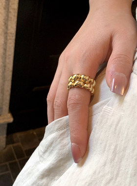 七夕礼物 JILIFANG 双层设计感金属风爱心开口宽版可调节戒指指环