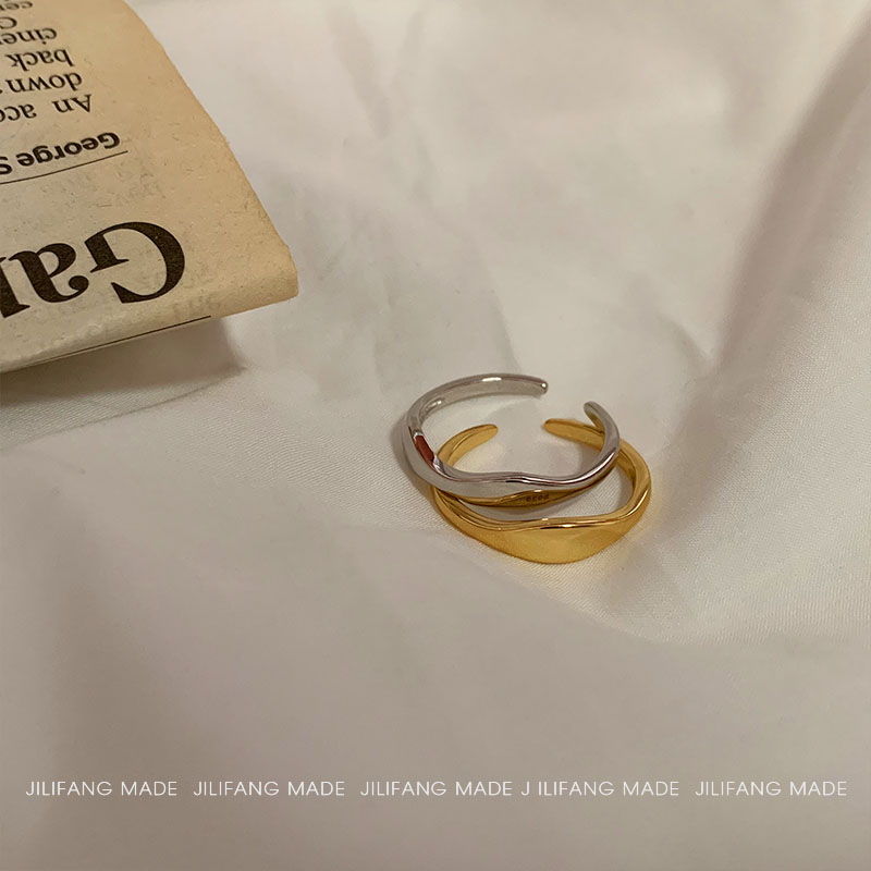 纯银欧美 韩国极简金色不规则异形波浪水滴开口戒指女 ins 强推 925 纯银欧美 韩国极简金色不规则异形波浪水滴开口戒指女 ins 强推 925