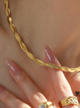 JILIFANG蛇骨链交叉缠绕钛钢项链