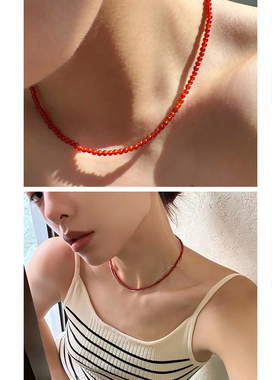 冰透红玛瑙手工串珠项链