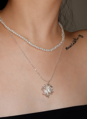 JILIFANG璀璨烟花小众轻奢气质双层珍珠抽拉可调节毛衣链套装项链