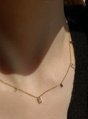 纤细精致钛钢镀金色小亮片项链