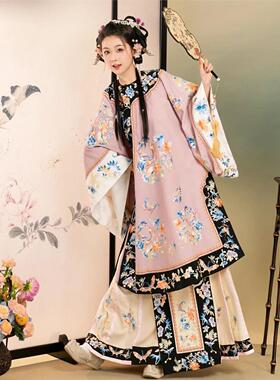 清汉女服对襟印花圆领古