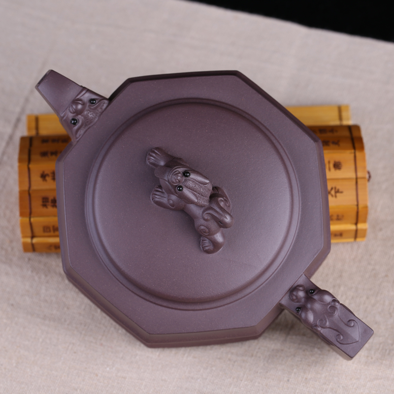 大师朱可心弟子孔家壶孔祥生全手工紫砂八方祥瑞麒麟收藏壶500cc