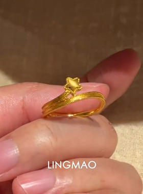 复古许愿星流星流光闪闪金色戒指