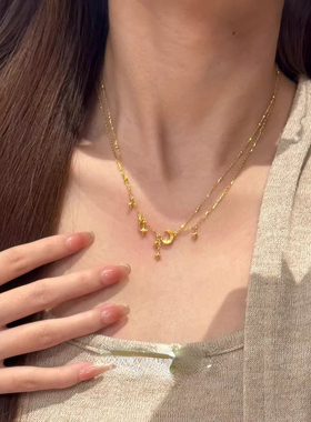 vintage中古风月牙星芒流苏项链