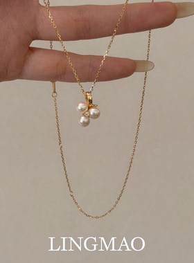 法式仿珍珠葡萄串三叶草项链小众