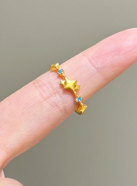 金色星星蓝钻戒指韩系小众高级感