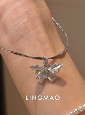 复合闪钻折纸蝴蝶吊坠项链高级感