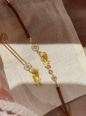 新中式金色锦鲤闪钻钱币项链轻奢