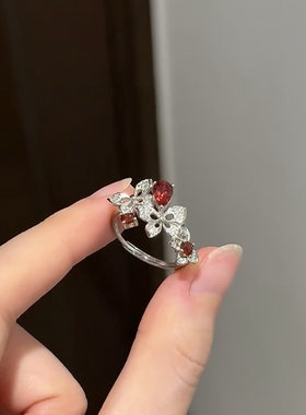 新中式银色蝴蝶闪钻水滴戒指小众