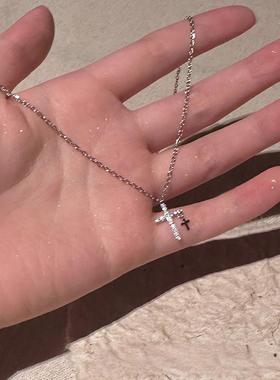 爆闪满钻十字架项链女高级感轻奢