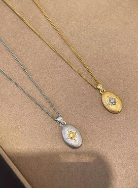 S925银拉丝八芒星咖啡豆项链轻奢